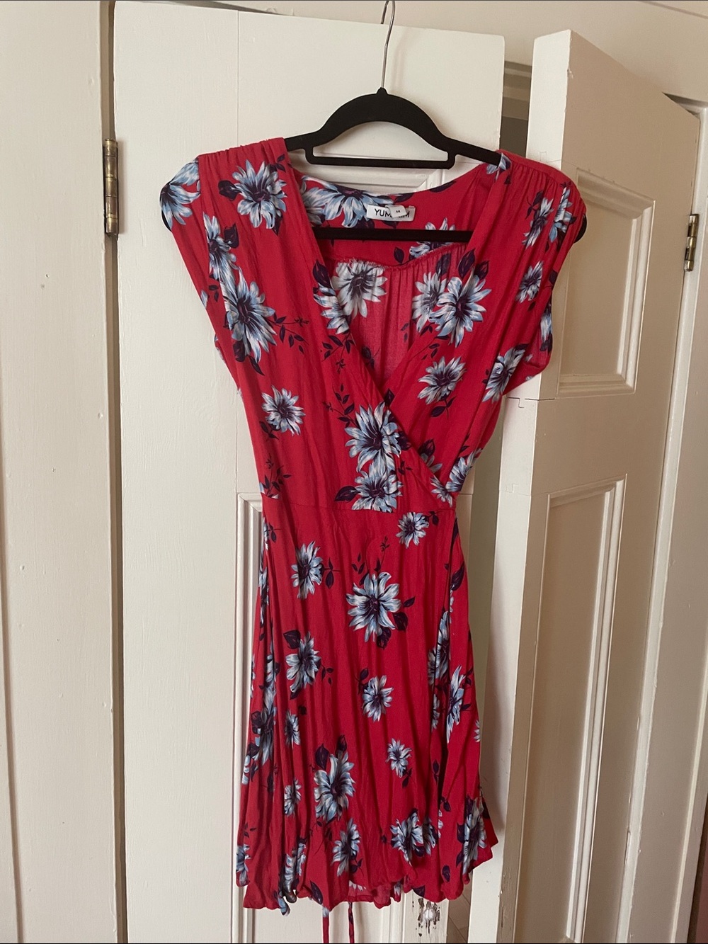 Yumi Kim Red Mini Dress with Blue Floral Print